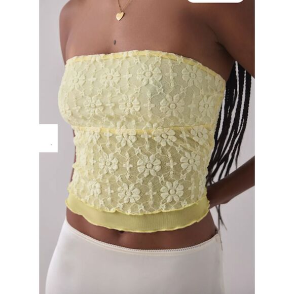 New Urban Outfitters Kimchi Blue Kori Sheer Lace Tube Top size XL Yellow E95 - Picture 2 of 7